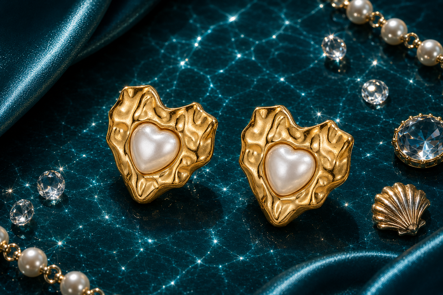 Amour Pearl Heart Stud Earrings