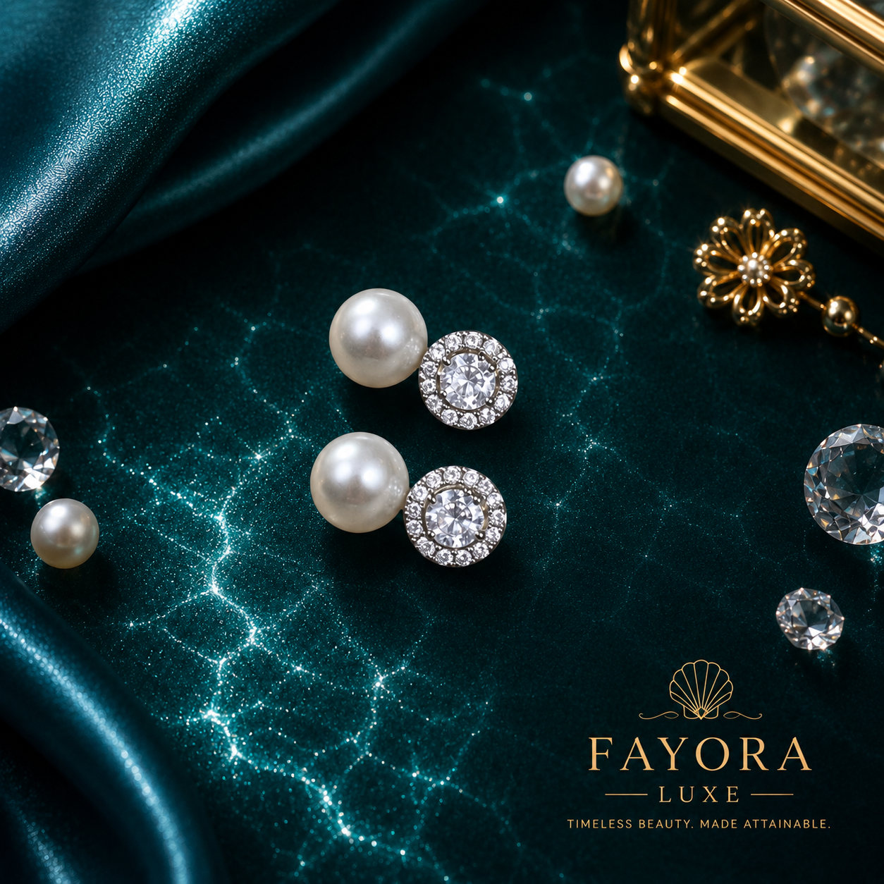 Luna Pearl Halo Stud Earrings