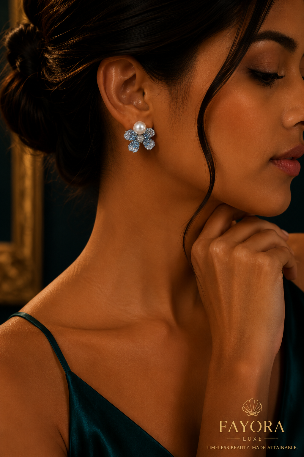 Azure Pearl Bloom Stud Earrings